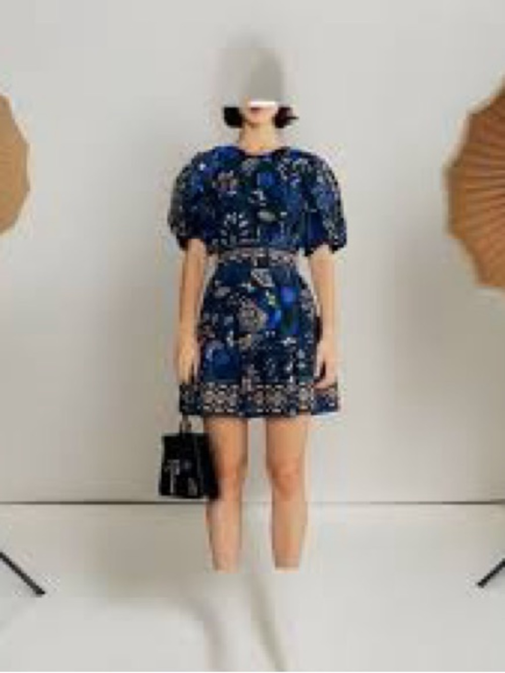 Blue Floral Puff-Sleeve Mini Dress